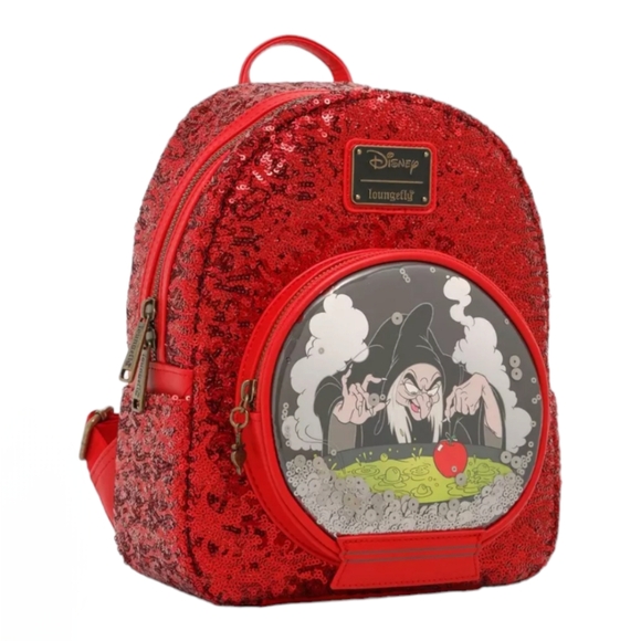 Loungefly Disney Villains Evil Queen Old Hag Sequin Snow Globe Mini Backpack - Picture 2 of 4